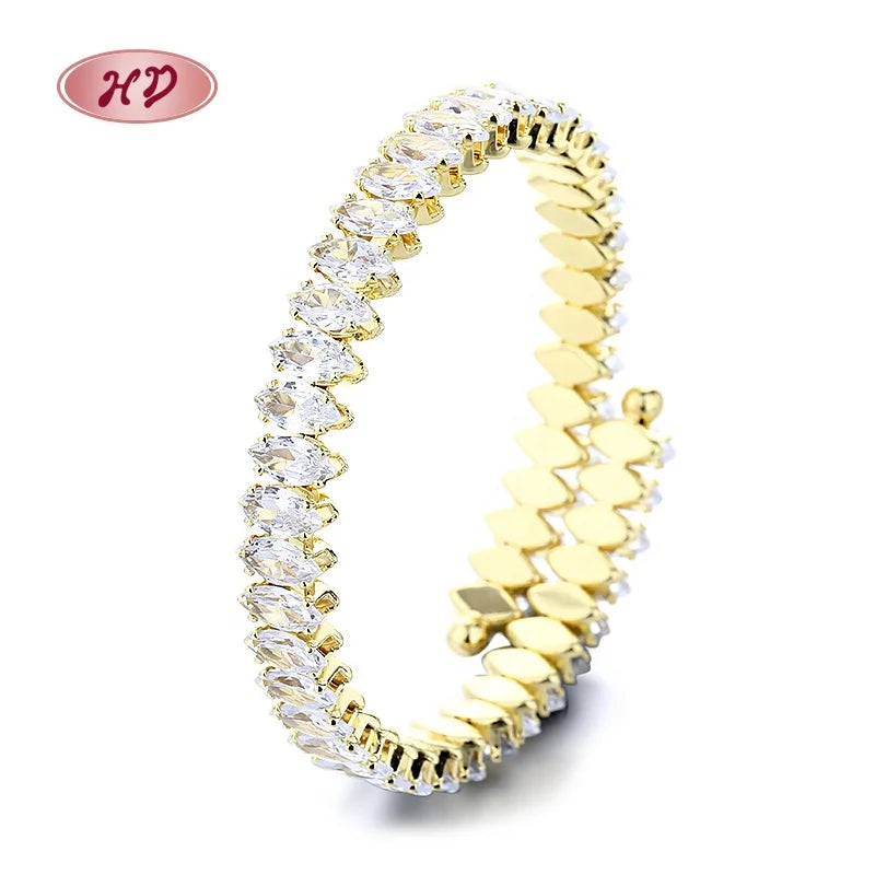 Transparent White Oval Diamond Splicing Fashion Fine Jewelry Bracelets Gold Plated Bangles Jewelry Women