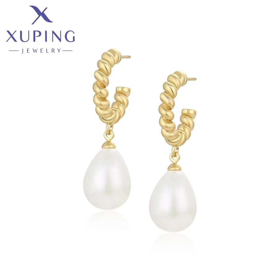 X000021986 Xuping Jewelry 14k Gold Plated Women Pearl Drop Hook Earring