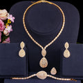 Hollow Design CZ Zircon Party Earring Bracelet Ring Necklace 4pcs Luxury Jewelry Sets African Gold Bridal Costume for Women