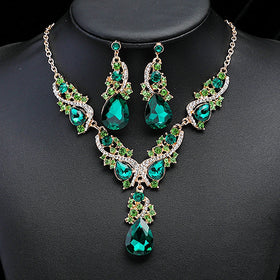 Wedding Banquet Airy Accessories Geometric Exaggerated Earrings Necklace Vintage Multi-color Crystal Jewelry Set Gifts for Women