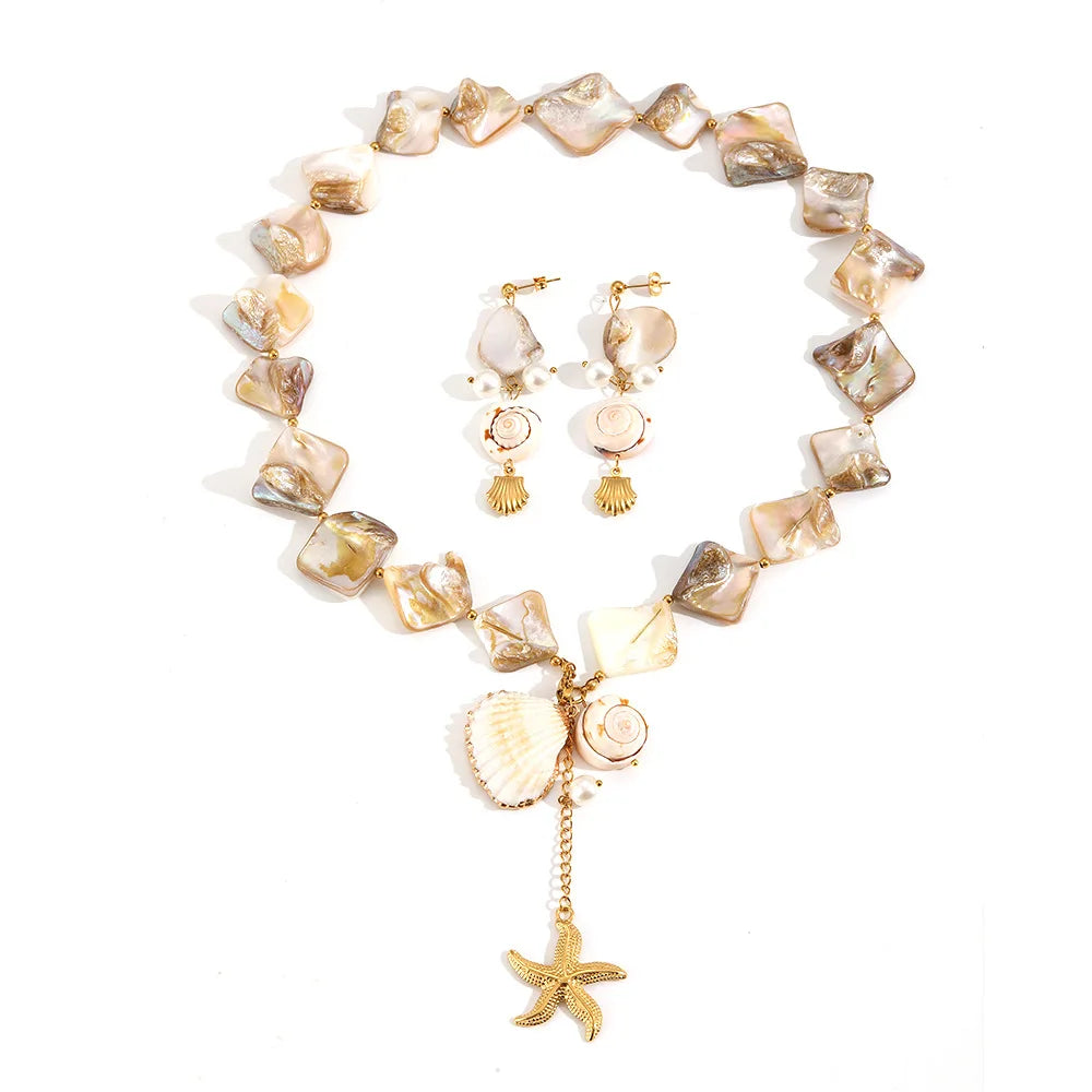Ocean Style Shell Stainless Steel Necklace for Women Shell Earrings
