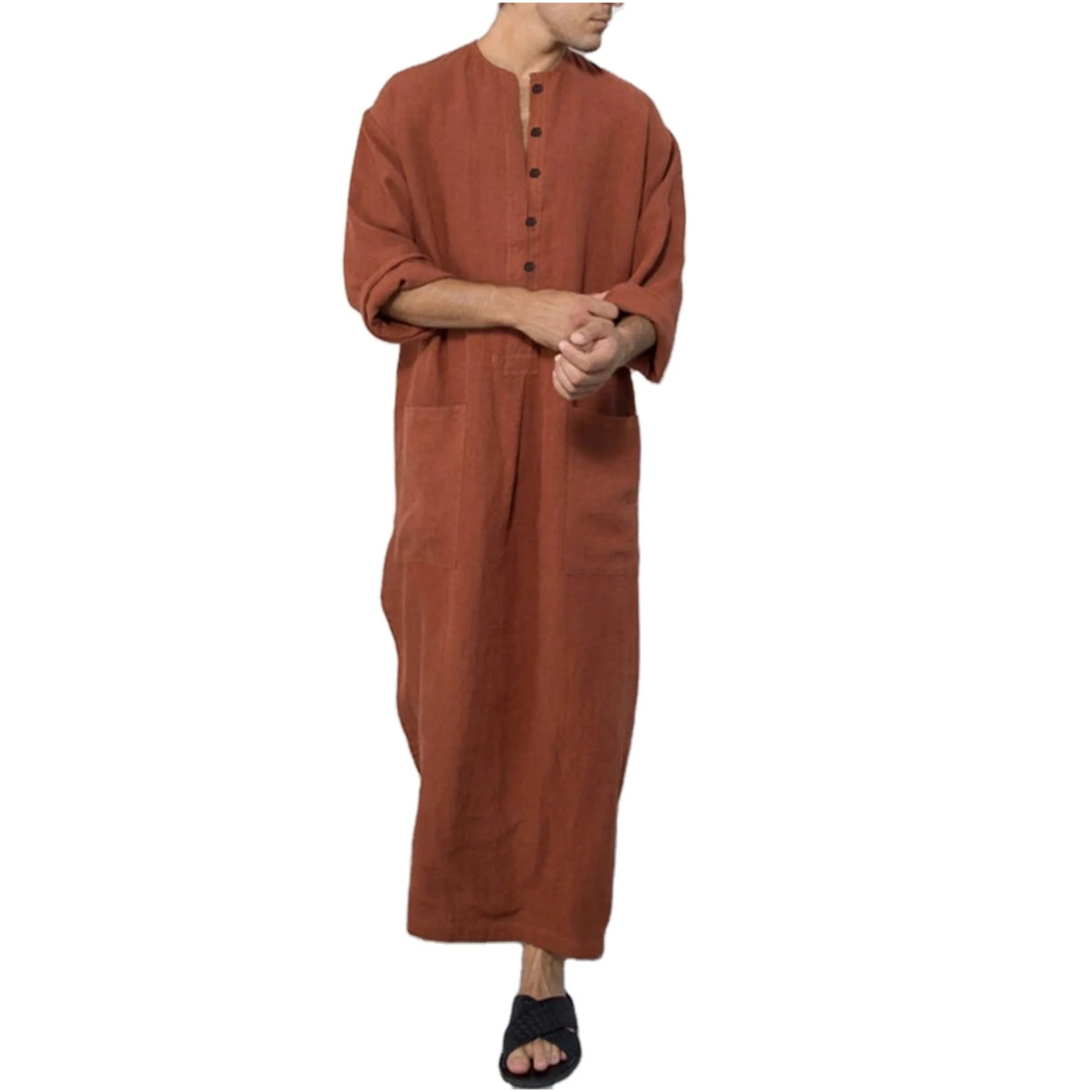 Wholesale Solid Color Muslim Liturgy Khadi Traditional Islamic Wear Ramadan Prayer Dubai Muslim Men Thobe Islamic Clothing