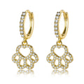 Hot Selling Trendy Fashion Cat Dog Paw Print Brass 18K Gold Plated Zircon Huggie Earrings-Wedding Gift for Cat Dog Lovers