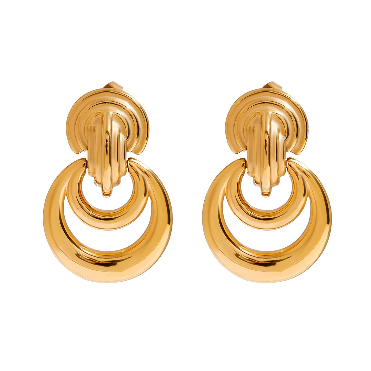 J&D Women 18K Gold Plated Stainless Steel Classic Earrings Hoop Geometric Pattern Earrings Jewelry