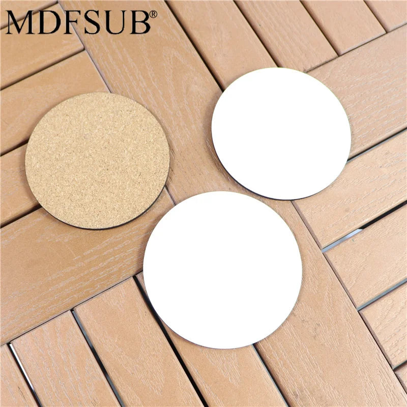 MDFSUB Modern Glossy White Sublimation MDF Coaster 4mm Thick 100mm Diameter Eco-Friendly Cork Back Mats & Pads