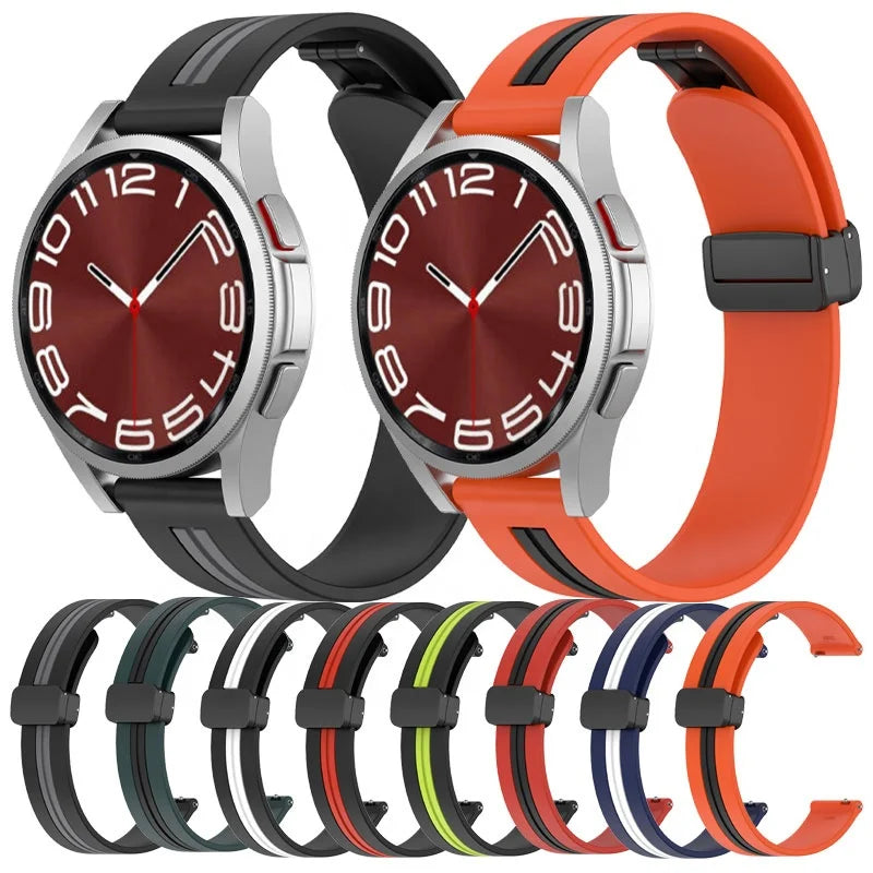 Eraysun Double Color Silicone Magnetic Buckles Smart Watch Strap for Samsung Watch 6 20MM 22MM Watch Bands
