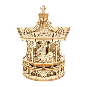 Robotime DIY Handmade Assembled Toys AMK62 Romantic Carousel Music Box 3D Wooden Puzzles for Dropshipping
