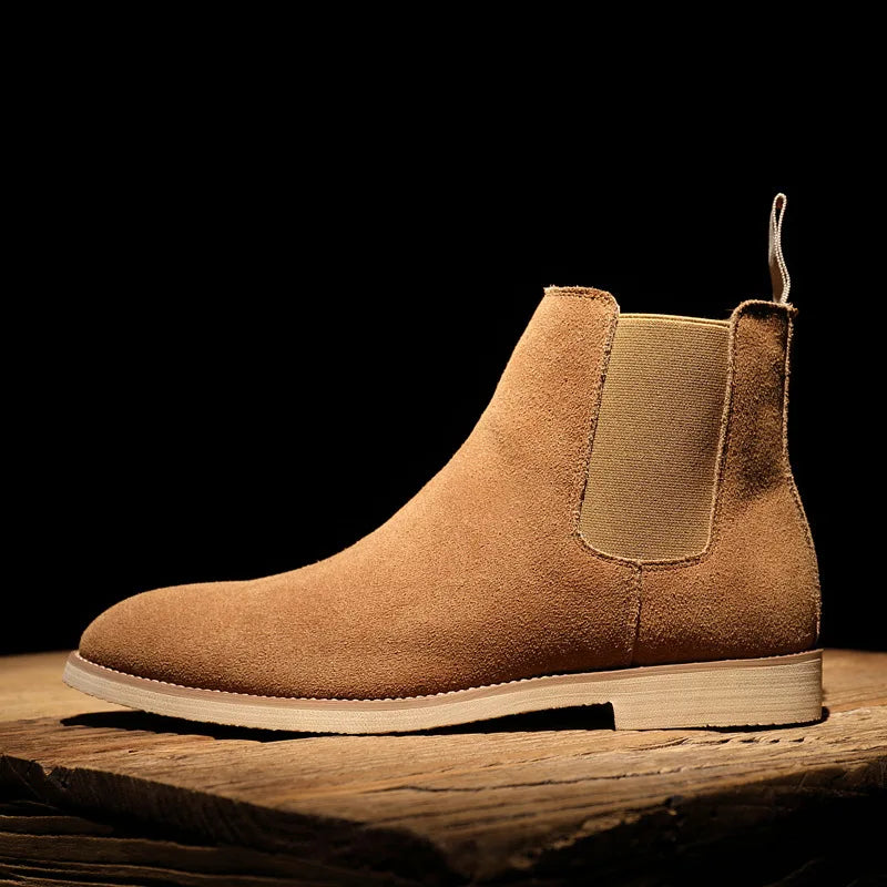 Luxury Suede Genuine Leather Men's Ankle Chelsea Boots Yellow Fall Winter Big Size Dress Shoes with Western Style