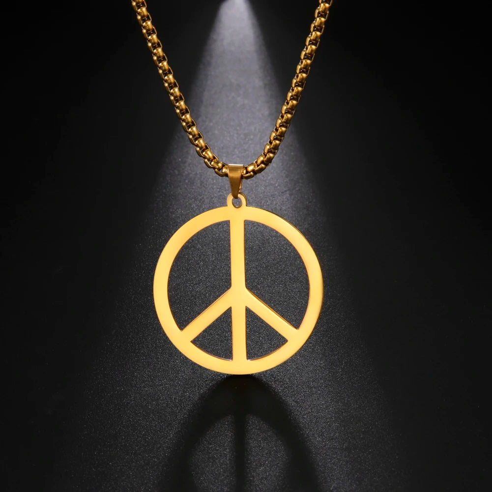 Factory Wholesales Peace Symbol Anti-nuclear Warfare Sign Hollow Pendants Stainless Steel Necklace Men Jewelry