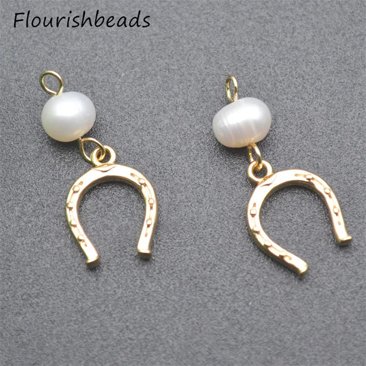 New Design Nickel Free Anti Fading Gold Plating Natural Pearl Beads Horseshoe Earring Charms for Diy Jewelry Making