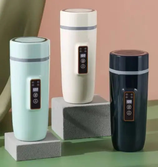 110V Mini Electric Heating Cup Fast Boil Hot Water Boiler Stainless Steel Bottle Anti-Spill Leak Proof Auto Shut-Off Kettle
