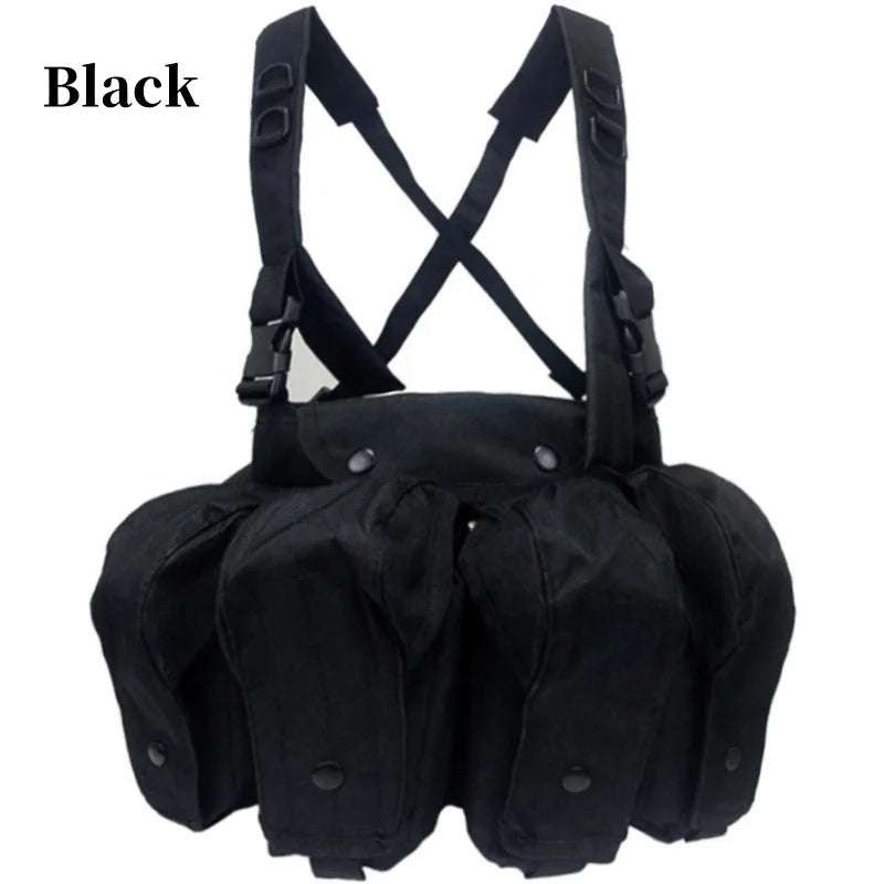 Quadruple Multifunctional Tactical Vest Large-Capacity Outdoor Chest Hanging Vest with Glove Bag for Outdoor Activities