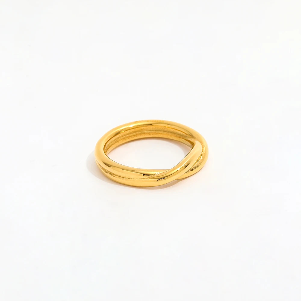 FennyJewelry 18K Gold Plated Wholesale No Fade Minimalist Double-layer Twisted  Stainless Steel Finger Ring Trendy for Women