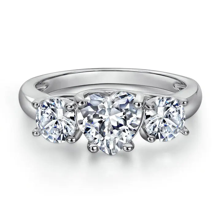 Classic Heart Shaped 7.5mm Rhodium White Gold Colour Finger Ring for Women