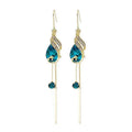 SC Fashion Vintage Long Tassel Hook Earrings Women Gold Plated Dangle Earrings Red Green Crystal Peacock Earrings