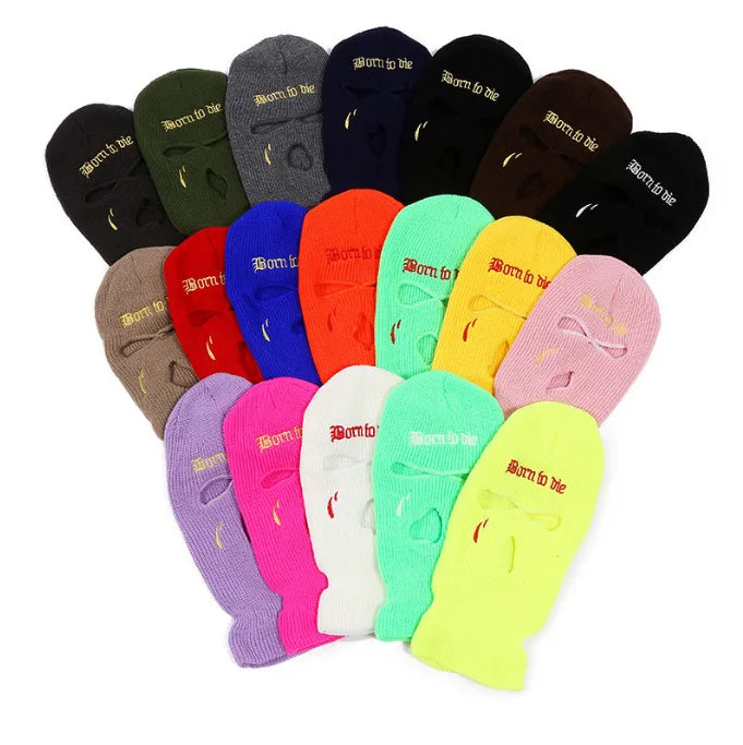 Custom Embroidery Label Logo Ski Mask Windproof Skimask Acrylic Full Face 3 Hole Knitted Balaclava Ski Mask Hats