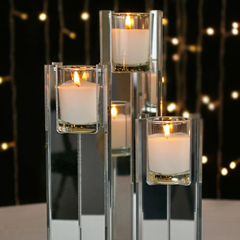 Silver Mirror Acrylic Votive Candle Holder Custom Acrylic Candle Centerpiece Holder Perspex Candle Riser