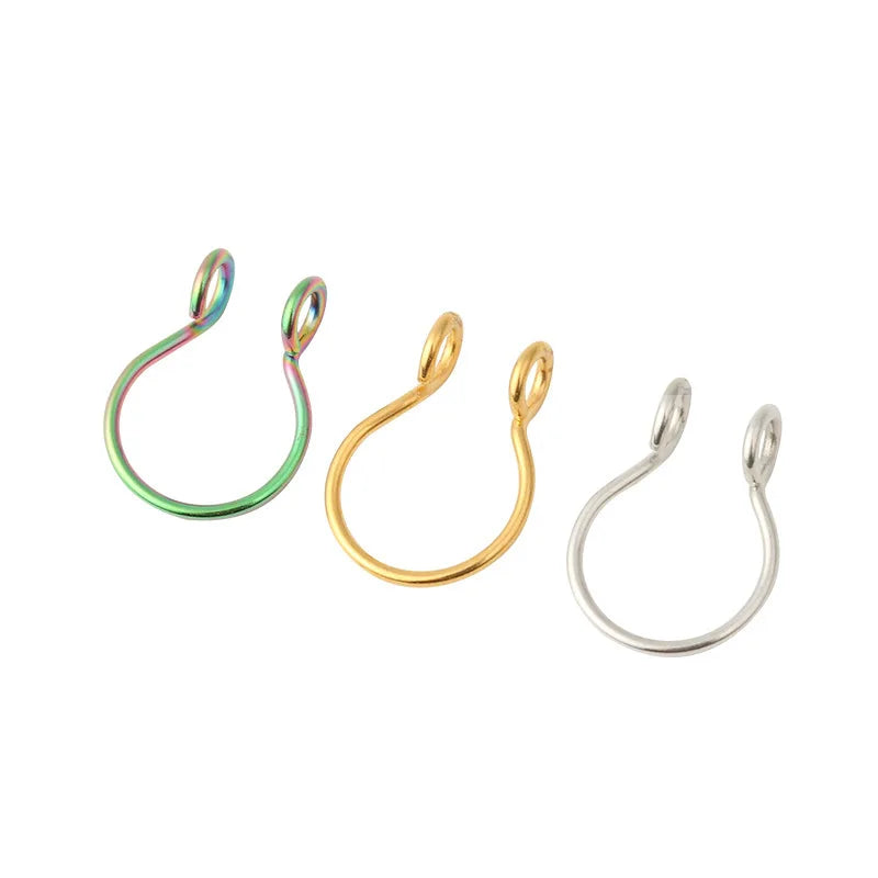 Vacuum Plating Stainless Steel U-shaped False Piercing Jewelry Nose Ring Nasal Nostril Clip Nose Hoop