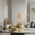 Golden Electroplated Ceramic Ball Flower Vase Figurines for Interior Modern Decorative Pot for Home Living Room