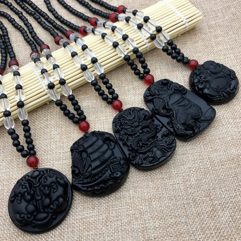 2025 Hand Woven Brave Troops Guan Gong Hero Amulet Obsidian Pendant Necklace for Men