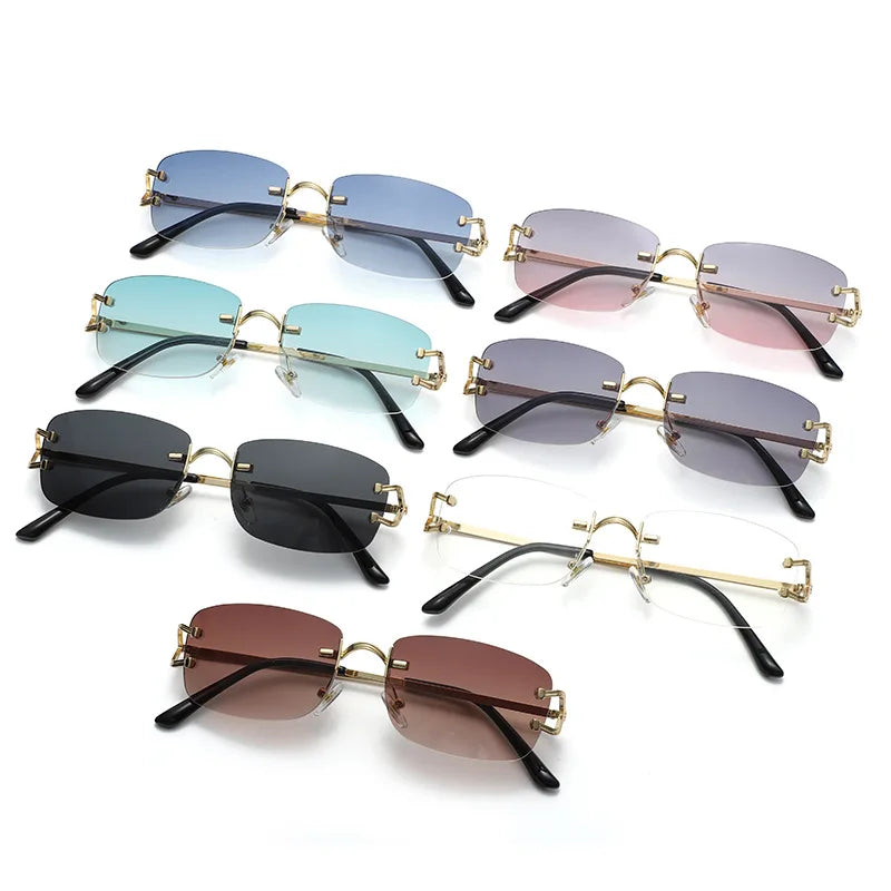 New Arrivals CROESUS S108 Fashion Trendy Rimless Rectangle Small Metal PC Lenses UV400 High Quality Unisex Sunglasses