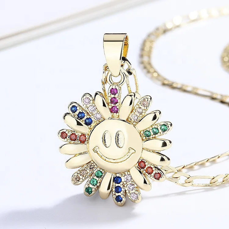 Colorful Smiling Sunflower Fine Fashion Customizable Jewelry Custom Diamond Charm Pendants for Women