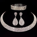 Female Crystal Jewelry Set Charm Gold Silver Color Wedding Drop Earrings for Women Cute Bridal Butterfly Chain Necklace