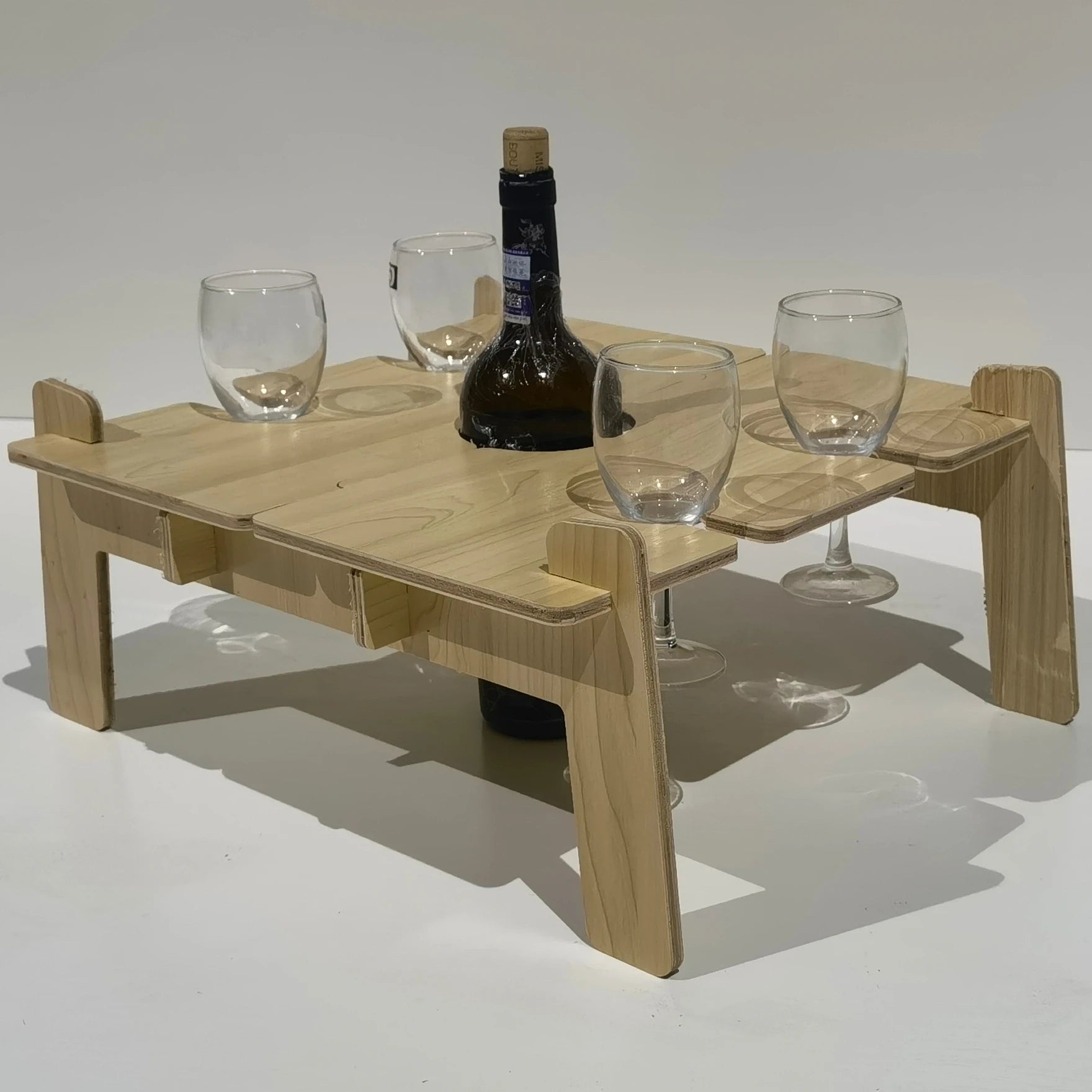OEM Solid Birch Wood Foldable Portable Picnic Table Wine Cup Holders Waterproof Cushion Modern Design Outdoor Furniture Park