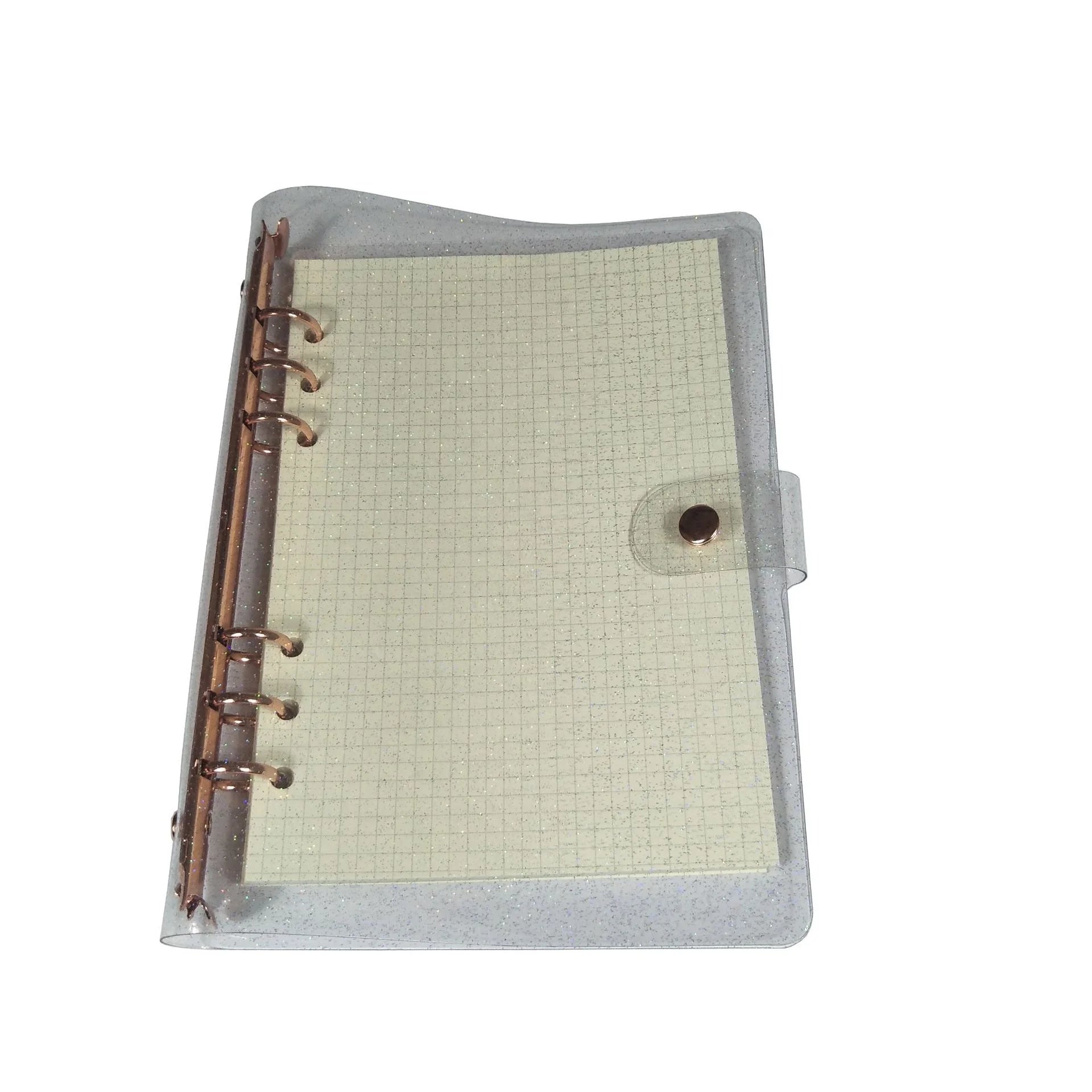 Custom Plastic Glitter 6 Ring Loose Leaf PVC Material Mini Snap A6 Work Planner Album Budget Binder Clear A6 Binder
