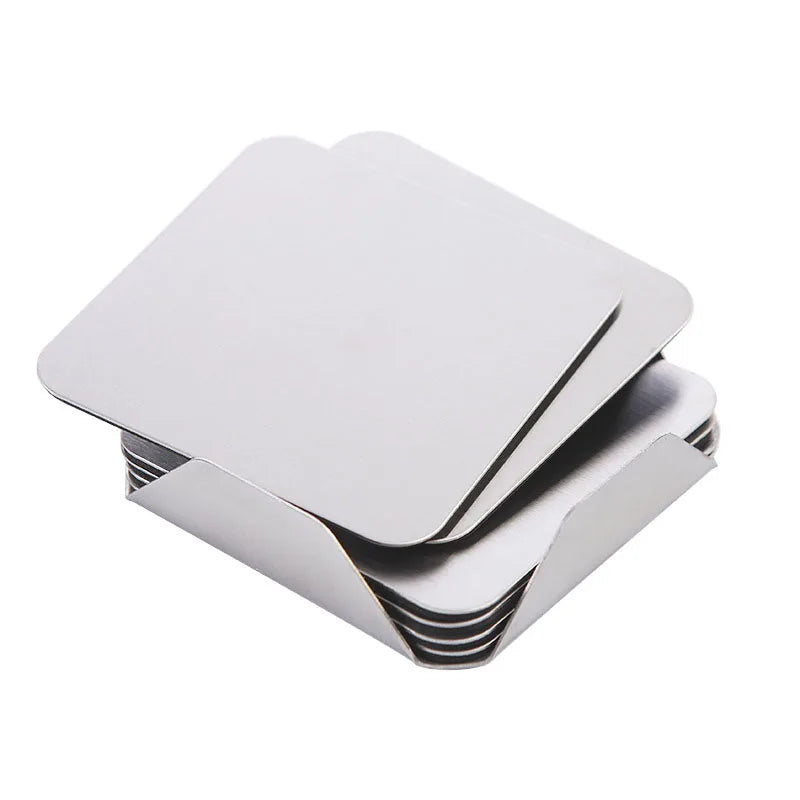 Customized Logo Blank Cup Mat with Holder 6pack Beer Coffee Stainless Steel Cup Coaster