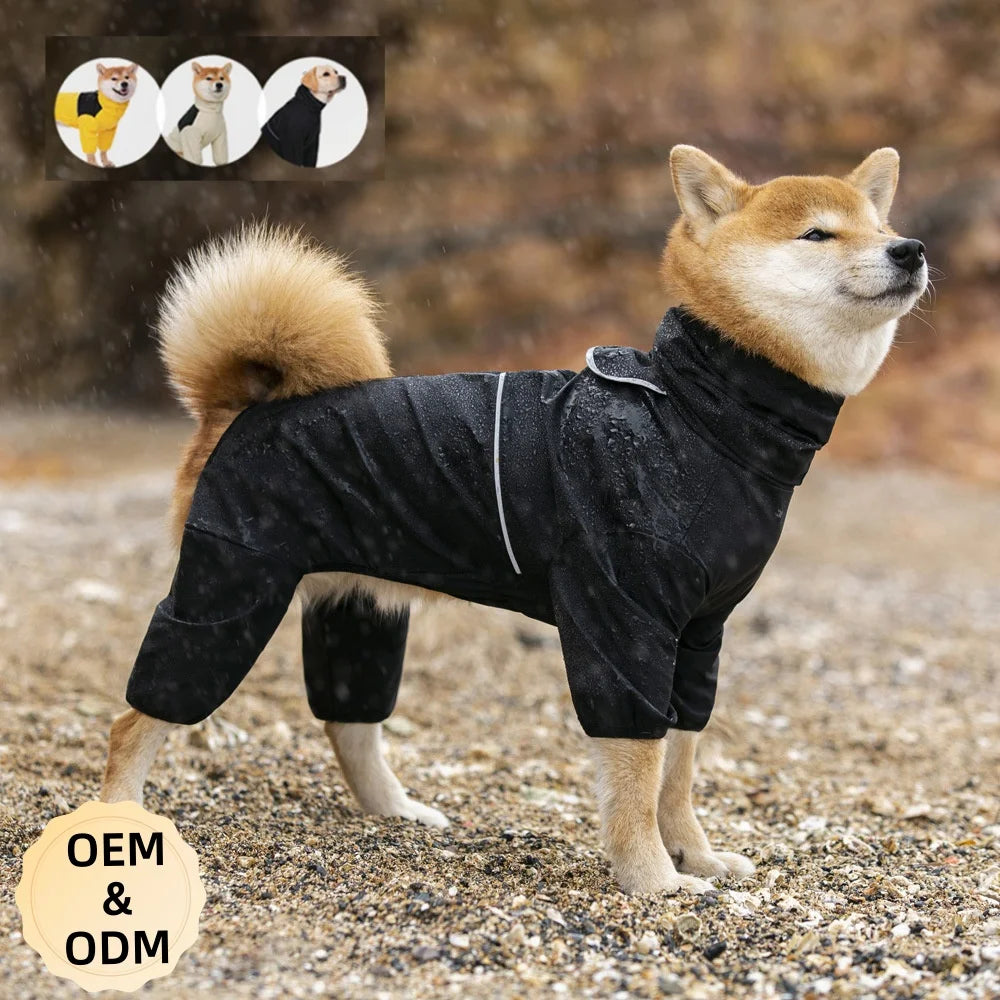 Adjustable Neckline Chest 4 Leg Large Pet Rain Dog Clothes Jacket Poncho Reflective Windproof Waterproof Rain Coat for Dogs