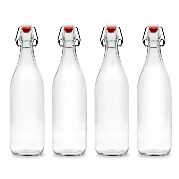 Wholesale Clear Round Shape 1000ml Enzyme Fermented Beverage Glass Bottles With Swing Top Lid