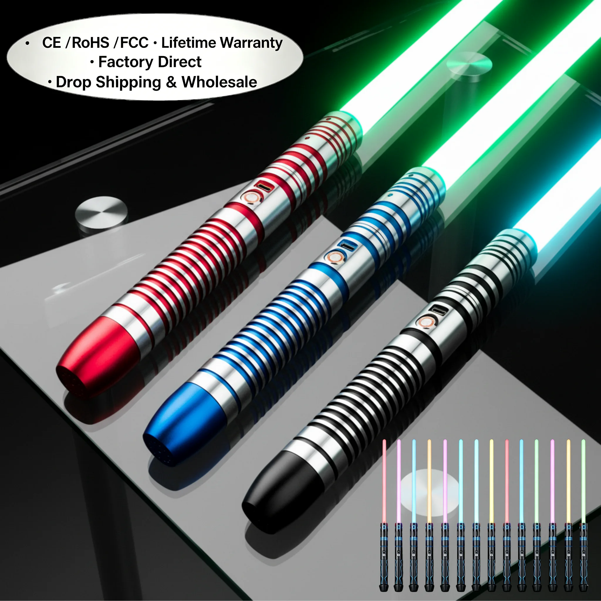 Wholesales High End RGB Neopixel Lightsaber Light Sword Smooth Swing Metal Hilt LED Light up Toy Heavy Dueling Combat Blade