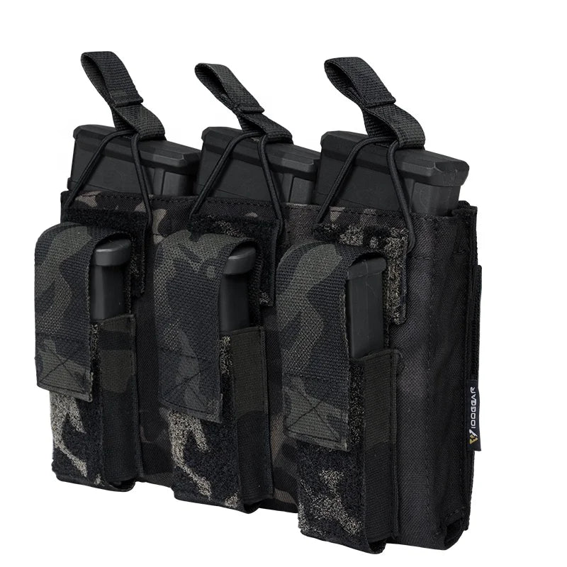 IDOGEAR 500D Nylon Kangaroo Triple Mag Pouch Camo Molle Tactical Magazine Pouch for 5.56mm 9mm Mags