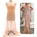 WDP-059 Pink Long Tassel Beads Sew on Bridal Full Body Designs Crystal Bodice Applique for Woman Party Dress