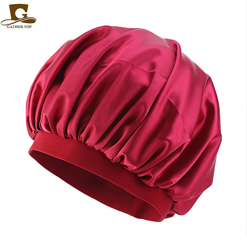 Wholesale Solid Stretchy Narrow Brim Pour Hijab Bonne Headwrap Silky Satin Elastic Band Turban  Bonnet Night Sleep