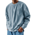 RNSHANGER Spring Round Neck T-shirt for Men Casual Solid Color Long Sleeve Tshirt Male Loose Pocket Fashion Street Sport T Shirt