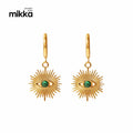 Vintage 18K Gold Stainless Steel Dropping Earrings with Turquoise Stone for Evil Eyes Jewelry