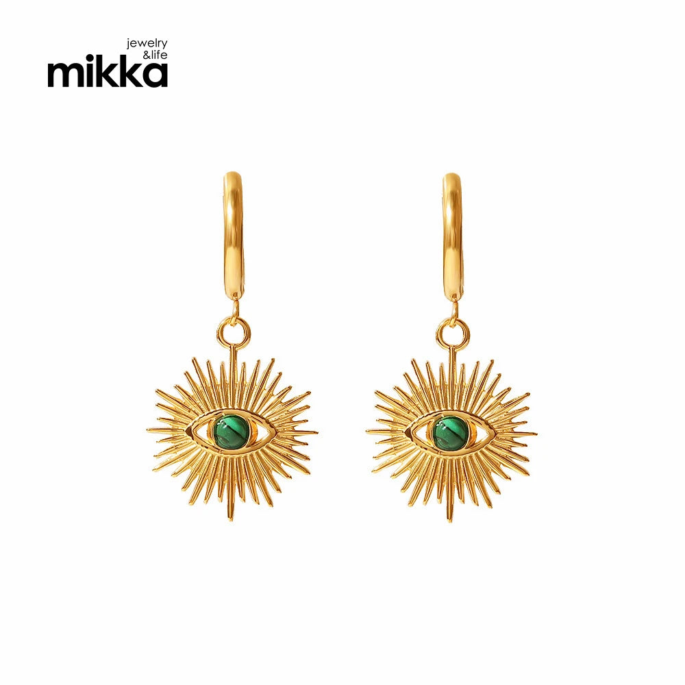 Vintage 18K Gold Stainless Steel Dropping Earrings with Turquoise Stone for Evil Eyes Jewelry