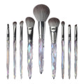 9pcs Gradient Colorful Clear Glitter Crystal Diamond Handle Synthetic Hair Makeup Brush Set for Face Used with Concealer