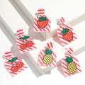 Cute Summer Party Jewelry Pink Striped Background Cartoon 3D Fruit Pendant Pineapple Cherry Strawberry Acrylic Drop Earrings