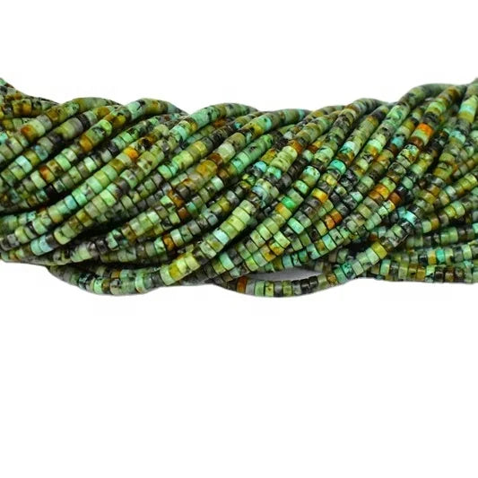 Flat Round Wheel Shaped Gemstones  Natural African Turquoise Heishi 2*4mm Loose Beads  for Jewelry Making