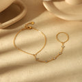 Simple Stainless Steel Cubic Zirconia Five Zircon Chains Bracelet Rings Set for Women Fashion Jewelry Pulseras Y Brazaletes