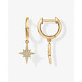 18k Gold Plated Pave Setting Cubic Zirconia Jewelry 925 Sterling Silver North Star Starburst Dangle Drop Hoop Earrings for Women