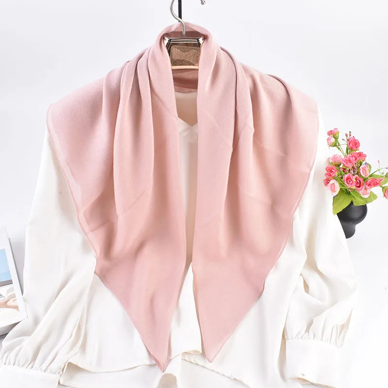 Autumn/Winter Versatile 90*90cm Square Scarf Headband Soft and Breathable Polyester Shawl for Women Solid Cotton Color