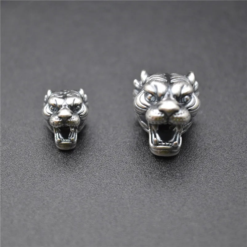 Fashion Trendy S999 Pure Silver Tiger Shape Sterling Big Hole Spacer Loose Beads for Jewelry Necklace Bracelet Making