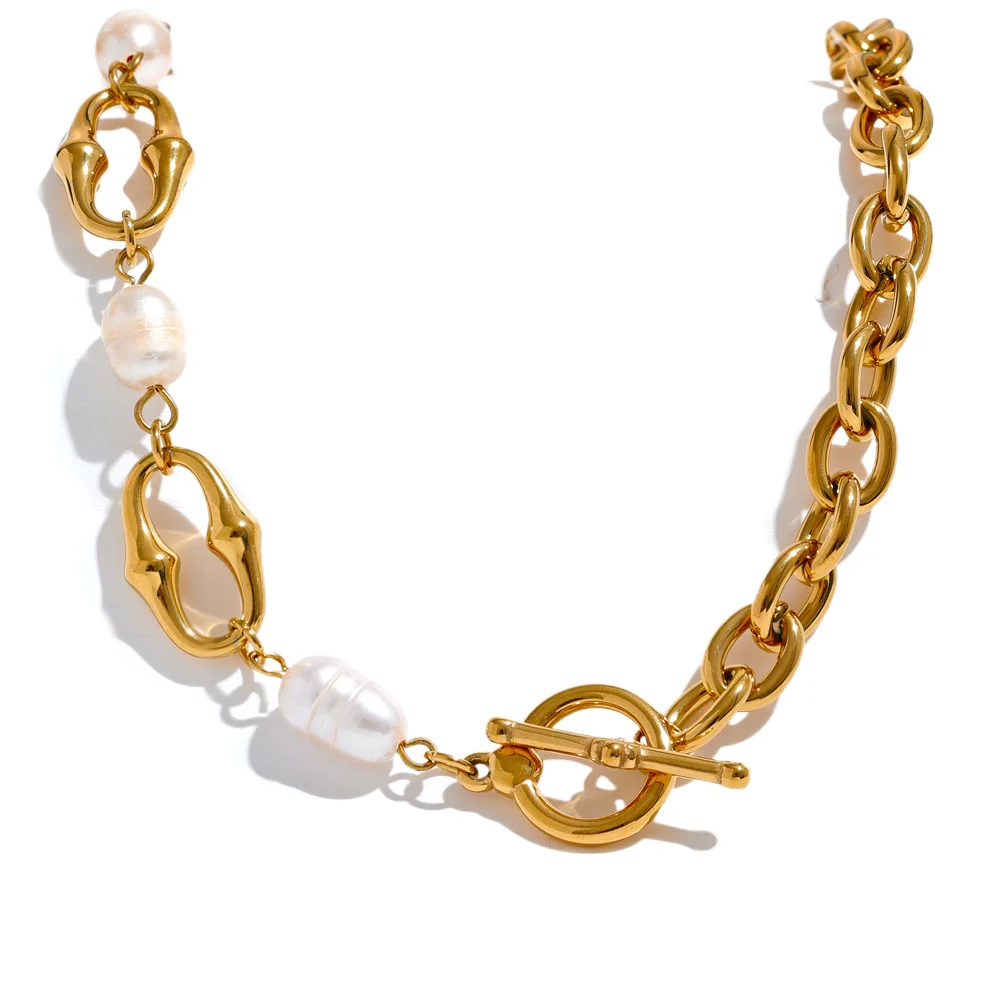 JINYOU 1210 High-Grade Natural Freshwater Pearls Metal Chain Fashion Necklace Trendy 18K PVD Attractive Women Jewelry 2025 Gift