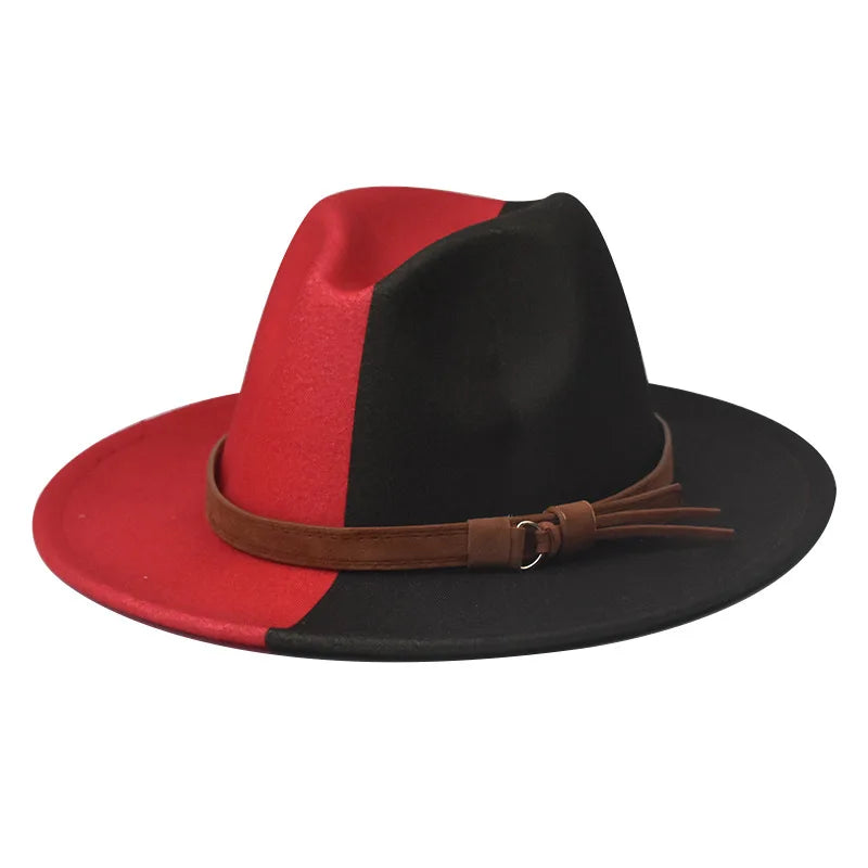 New Two-color Matching Fedora Men Women Big Brim Felt Hat Fashion Winter Jazz Hat