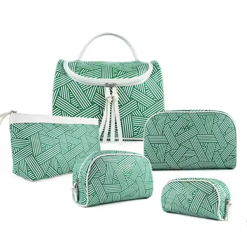 Wholesale Large Capacity Portable PU Leather Makeup Bag Set Customized Logo Fashion Style Zipper Closure Water Resistant Makeup