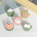 Funny Cute Coffee Cat Collection Enamel Pin Calculator Badges Ice Cream Cup Brooches Lazy Bearded Cat Lapel Pins